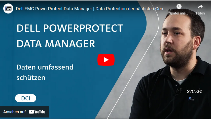Thumbnail des Dell EMC PowerProtect Data Manager Videos mit Erklärungstext und interviewter Person