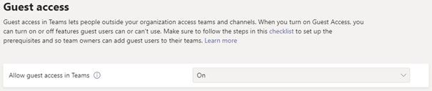 Screenshot der die Einstellungen für einen Gäste-Zugang in Microsoft Teams
