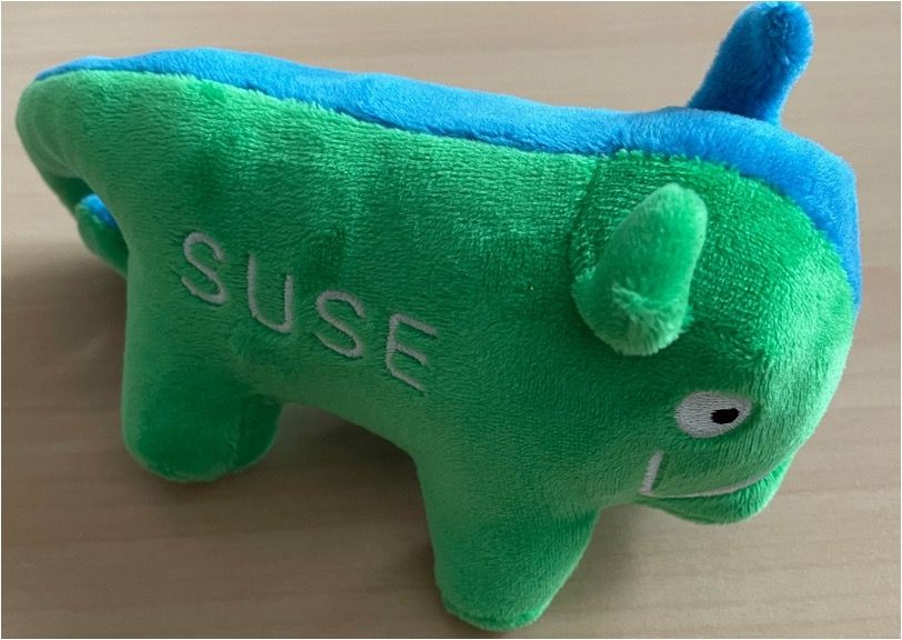 Bild der SUSE Rancher Kuh in grün und blau