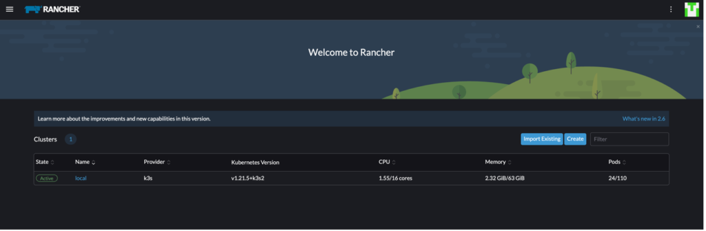 Screenshot der Rancher-Startseite