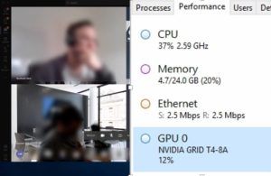 Messergebnisse der CPU und GPU ohne Teams-Optimierung aber inkl. GPU-Beschleunigung