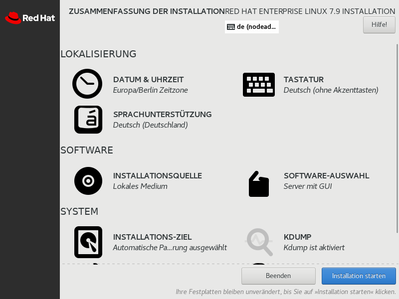 Screenshot überarbeiteter Anaconda-Installer für RHEL 7.9