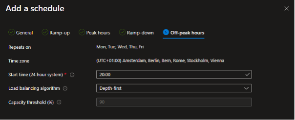 Konfiguration der "Off-peak hours"