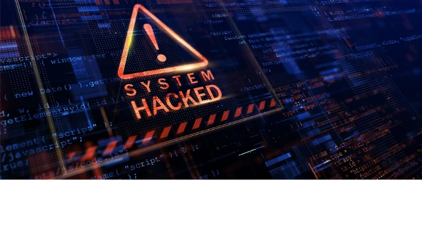 Warnzeichen mit Beschriftung System Hack auf kaum wahrnehmbaren code im Hintergrund
