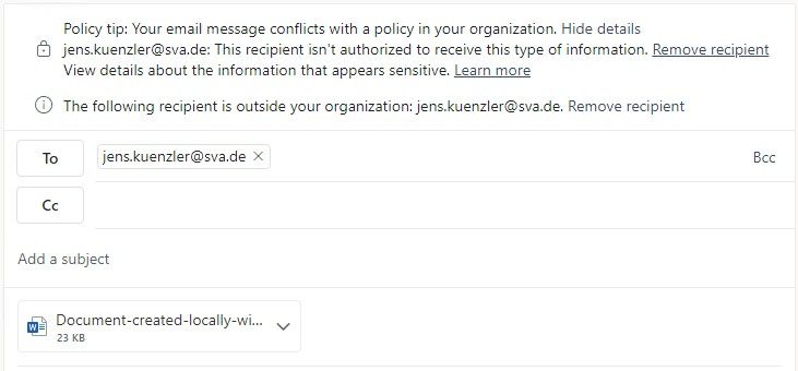 DLP Policy - durch Outlook Web App erkannter Konflikt