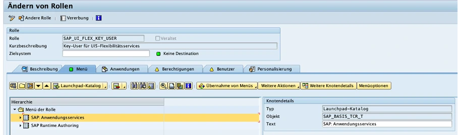 Abbildung 2 - Launchpad-Katalog "SAP_BASIS_TCR_T" in der Rolle „SAP_UI_FLEX_KEY_USER“