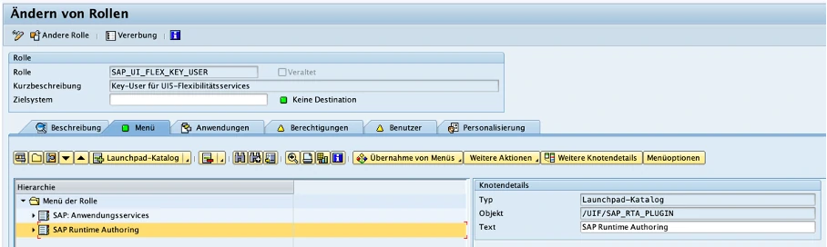 Abbildung 3 - Launchpad-Katalog "/UIF/SAP_RTA_PLUGIN" in der Rolle „SAP_UI_FLEX_KEY_USER“