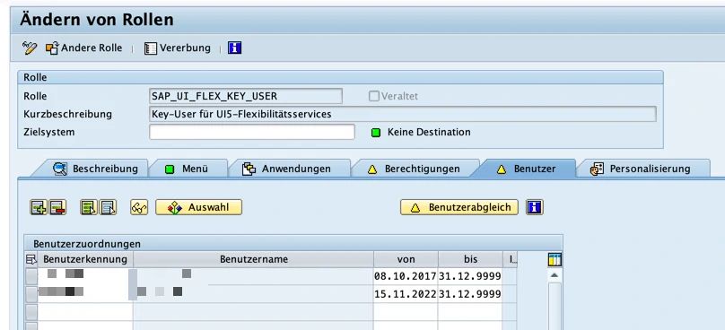 Abbildung 4 - Hinzufügen eines Benutzers in der Rolle „SAP_UI_FLEX_KEY_USER“